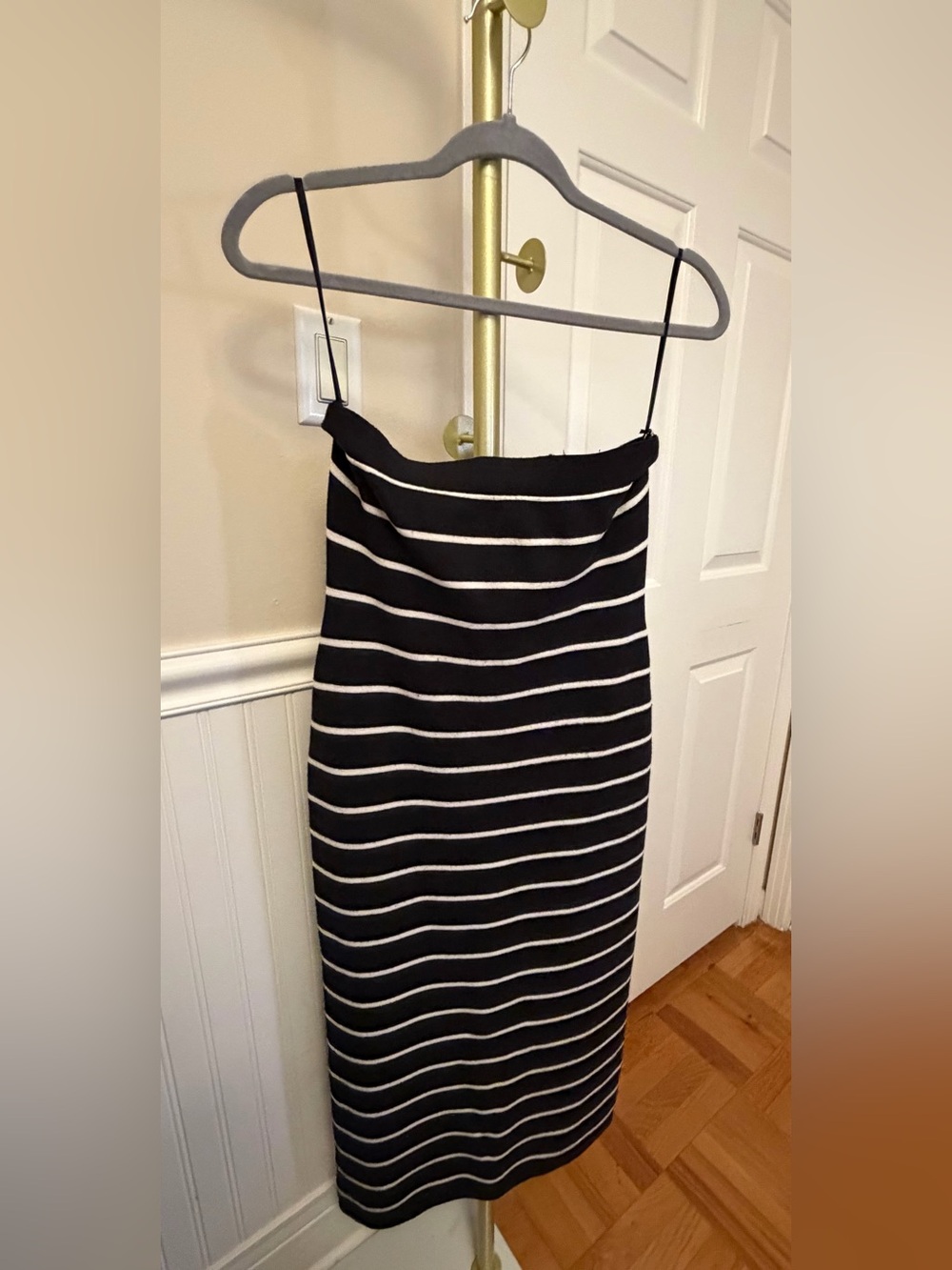 Abercrombie & Fitch Black and White Striped Midi Dress